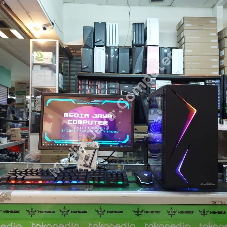 PC Gaming Full Set AMD Ryzen 5 5600G Ram 16GB SSD/HDD Monitor 24 Inch Gaming Editing LANCAR