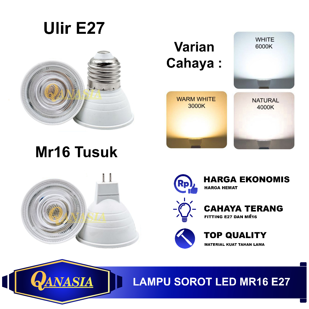 Lampu Sorot Spotlight E27 dan MR16 3W 5W 7W 12W Halogen LED Terang Hemat Listrik