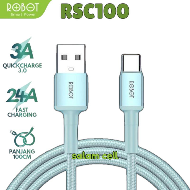 Kabel Data Type-C ROBOT RSC100 3A 100cm Original Garansi Resmi