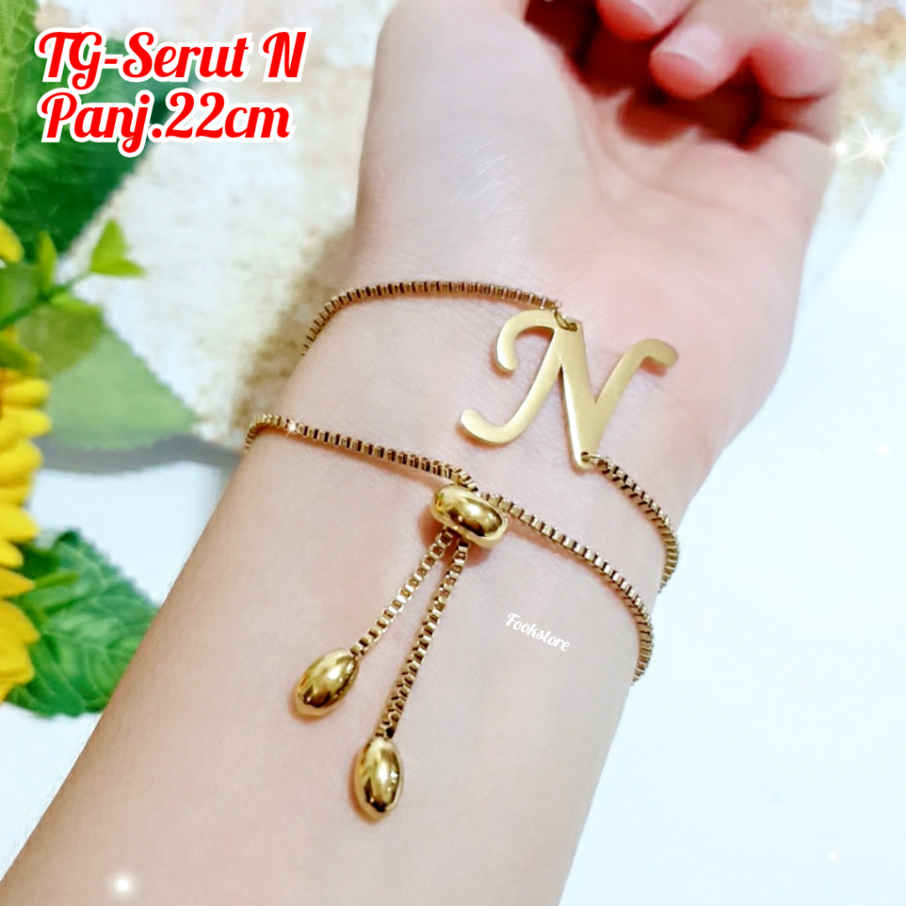 TITANIUM GELANG SERUT DEWASA MOTIF HURUF/ALPHABET ANTI KARAT