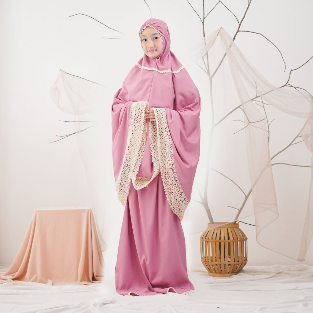Mukena anak Renda Rajut Tanggung Katun Mikro