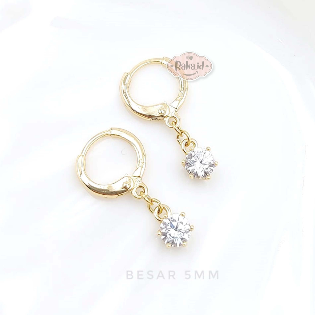 Anting Korean Style Anting Clip Bulat Motif Mata Satu Putih Juntai 1300