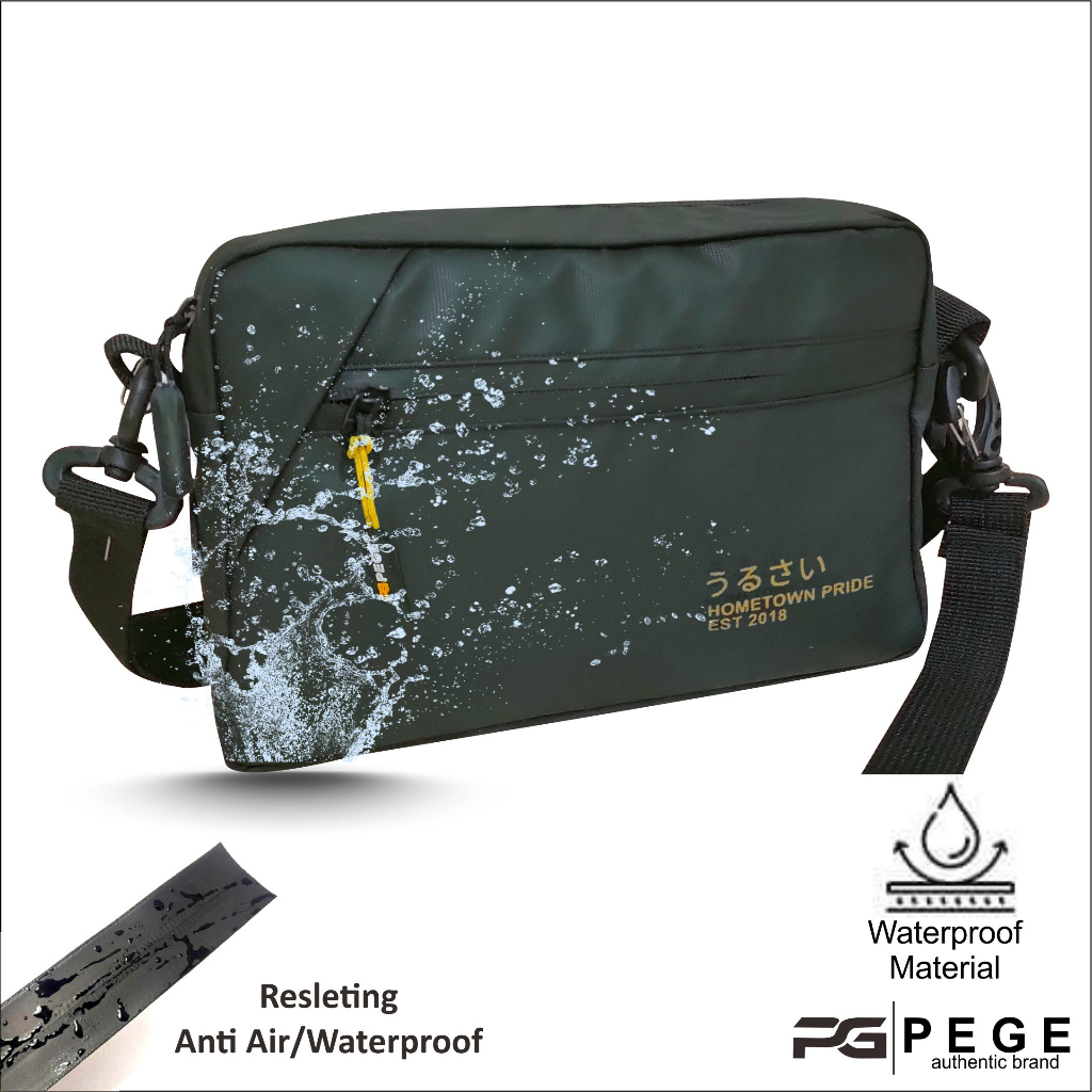 Tas Selempang Pria PEGE Oghio Model 2in1 Bahan Waterproof AntiAir Model Polos - PG 8965