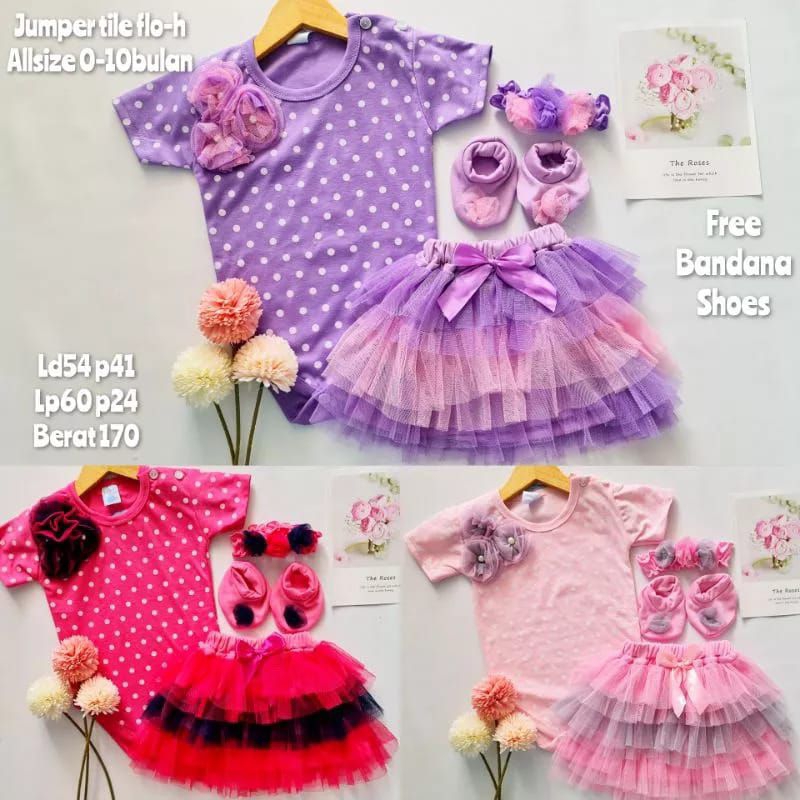 SETELAN BAJU JUMPER BAYI PEREMPUAN 0-18 BULAN+BANDO+SEPATU / SET JUMPER ROK TUTU FREE BANDO UNICORN / SETELAN BAJU BAYI CEWEK LUCU / SETELAN JUMPER ROK TUTU UNICORN BUNGA FLOWER POLKADOT