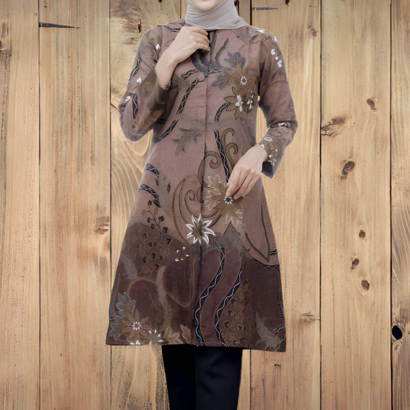 tunik batik lawasan solo original arta batik super seragam batik kantor / batik motif melati / batik