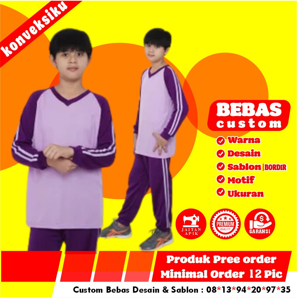 setelan baju kaos olahraga anak sd free sablon bebas desain seragam baju olahraga anak sekolah sd / 