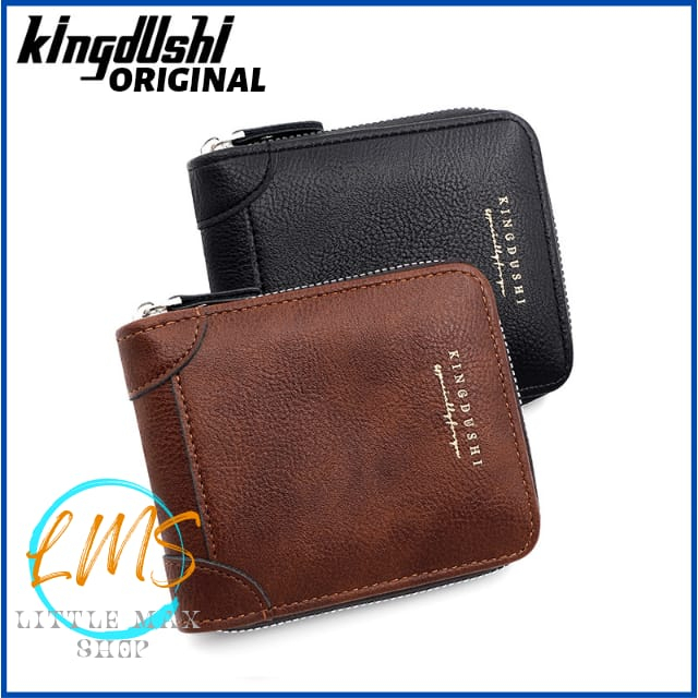 [Lms] Dompet Pria Ritsleting Kulit PU Original Kingdushi Branded