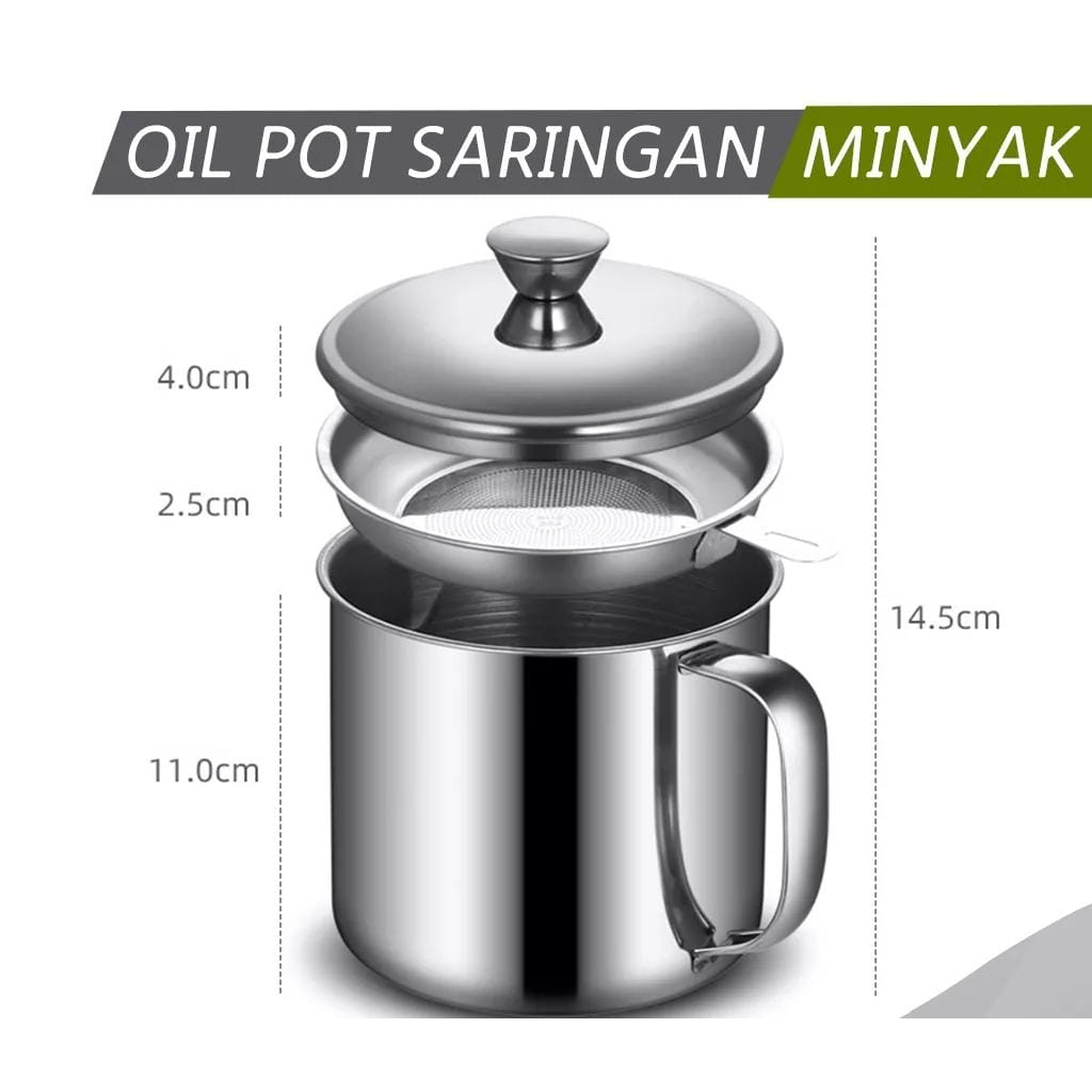 OILPOTMINYAKBEKASGORENGAN/WADAHPENYARINGANMIYAKBEKASSTAINLESSSTEEL1'3LITER