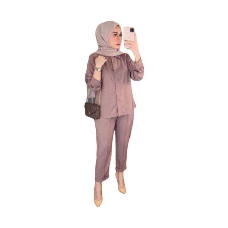 SETELAN KEMEJA WANITA KERJA FORMAL ONE SET ADEM ORI PREMIUM NABILA SALSABILA HIGHT QUALITY POLOS KOREAN STYLE BUSUI KEKINIAN JUMBO LENGAN PANJANG CASUAL ELEGAN GROSIR IMPORT PREMIUM