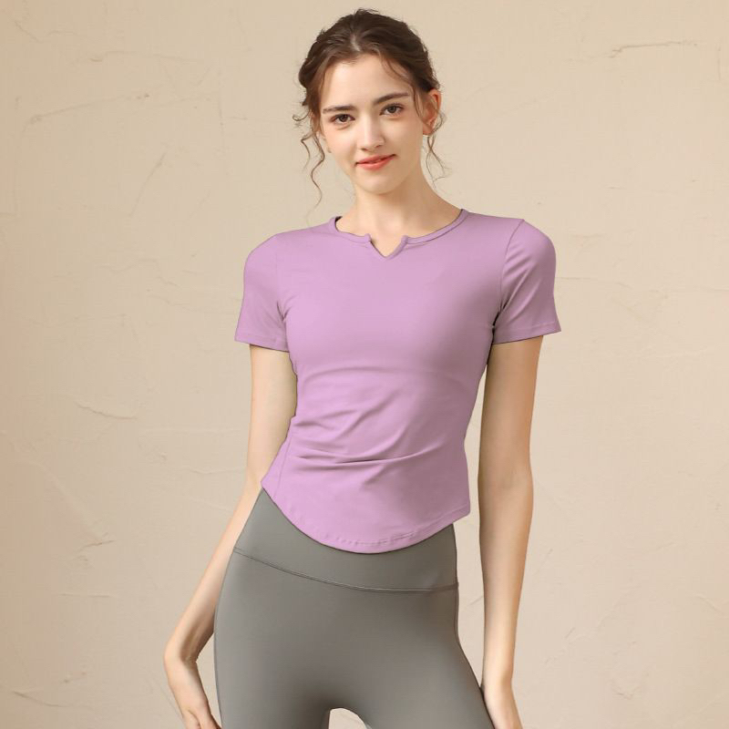 Baju Olahraga Wanita Lengan Pendek  Yoga Gym Leher V LY228-pendek