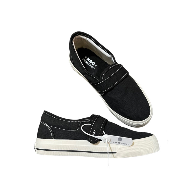 SEPATU SNEAKER SLIPON NBQ STRUGLE BLACK VELCRO LT