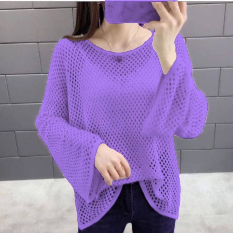 Baju Rajut Jaring Messy Lengan Panjang