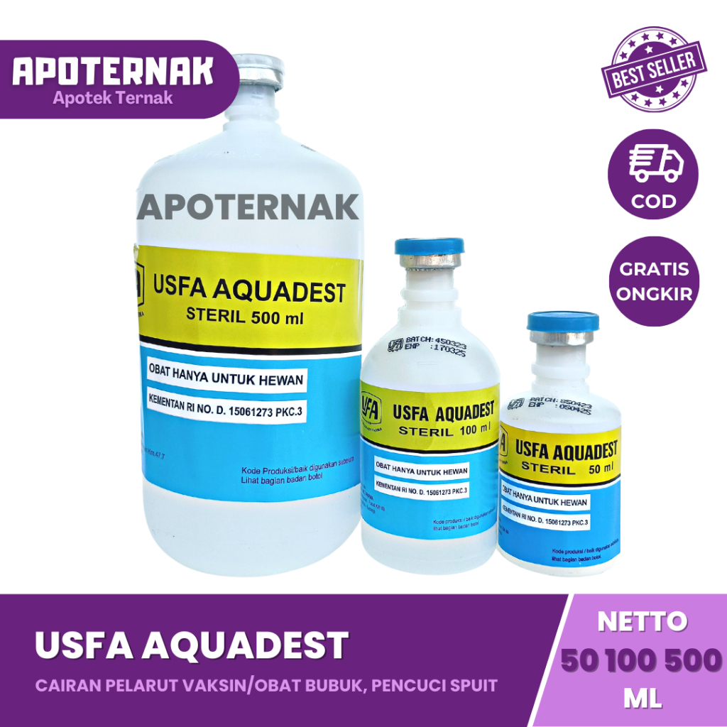 USFA AQUADEST 50 ml | Aquades Air Streril | Cairan Pelarut Vaksin atau Obat Bubuk | Cairan Pencuci Spuit