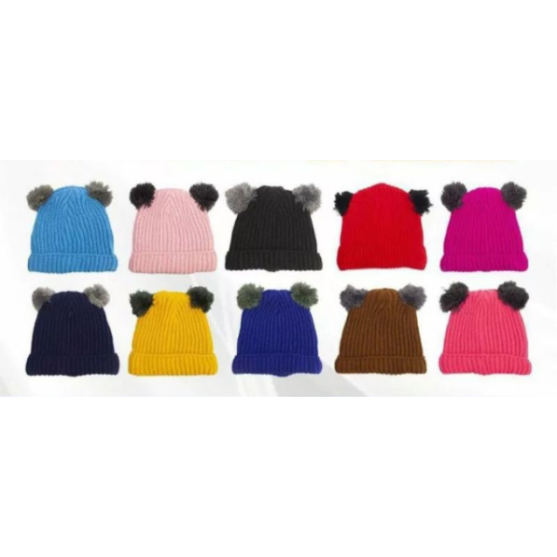 Topi Kupluk Rajut pom pom lucu laki laki perempuan