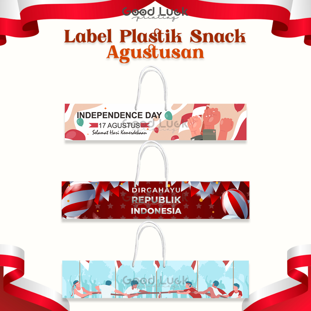 

LABEL PLASTIK SNACK TAS SNACK JINJING BINGKISAN AGUSTUS DIRGAHAYU INDONESIA KADO CUSTOM SOUVENIR PLASTIK JAJAN HAMPERS HADIAH DIRGAHAYU INDONESIA 17 AGUSTUS MOMEN KEMERDEKAAN