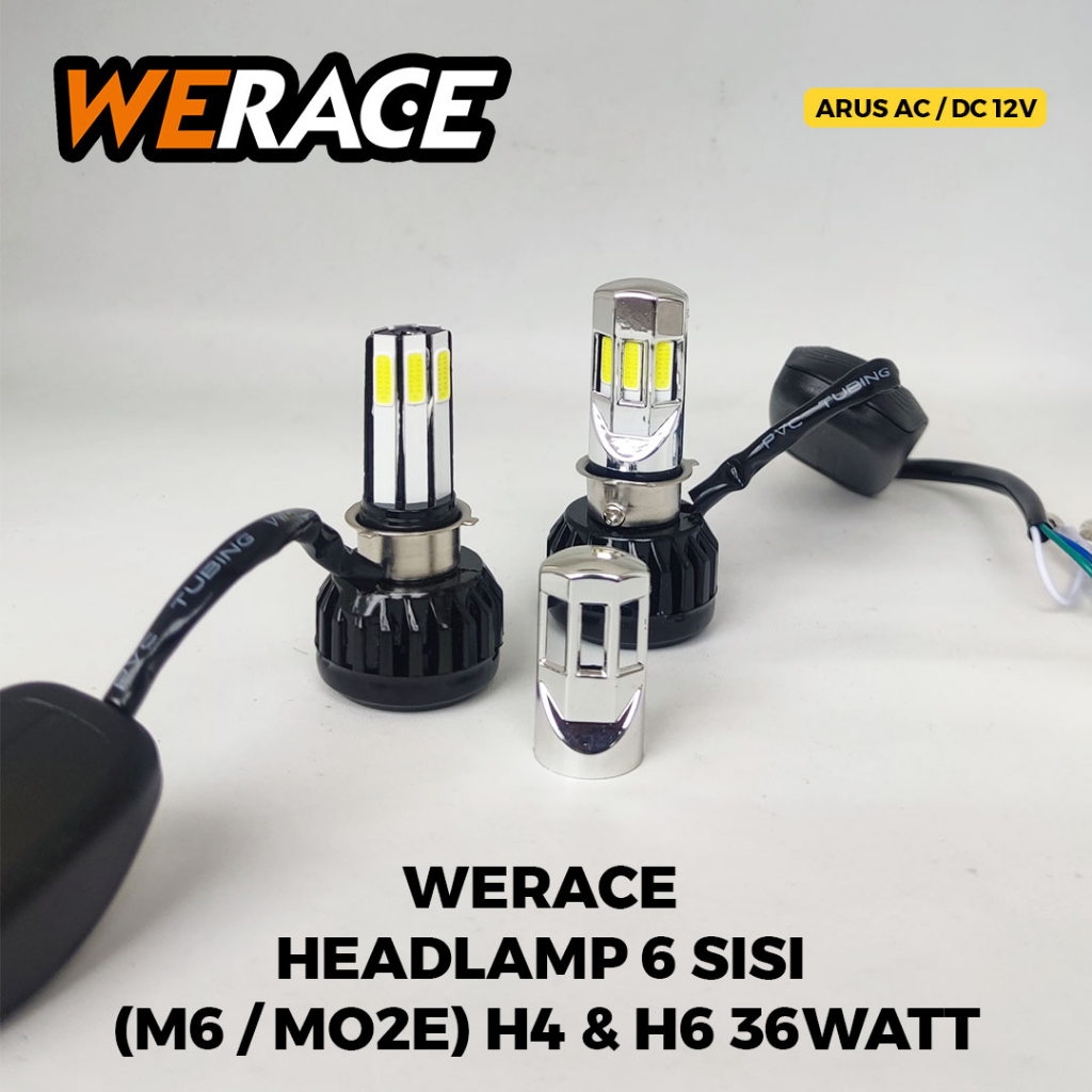 [WERACE] LED 6 SISI LAMPU DEPAN (HEADLAMP) 36WATT,  2 MODE (JAUH, DEKAT), 3 KABEL (H4/H6) TERANG BERKUALITAS