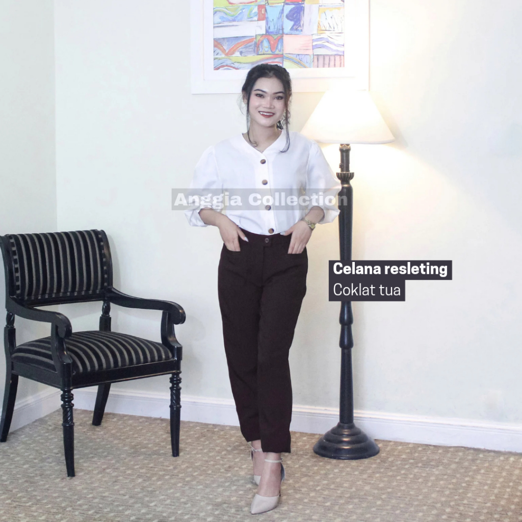 Celana Bahan-celana Wanita Karir-Celana pinggang Kancing Celana kantor-celana formal-Celana terbaru