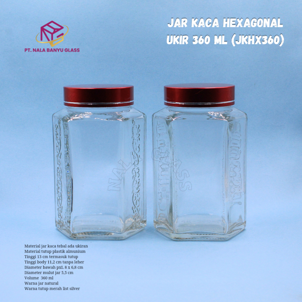 JKHXUK360 jar kaca hexagonal 360ml premium / jar kaca hexagonal /jar madu /jar selai