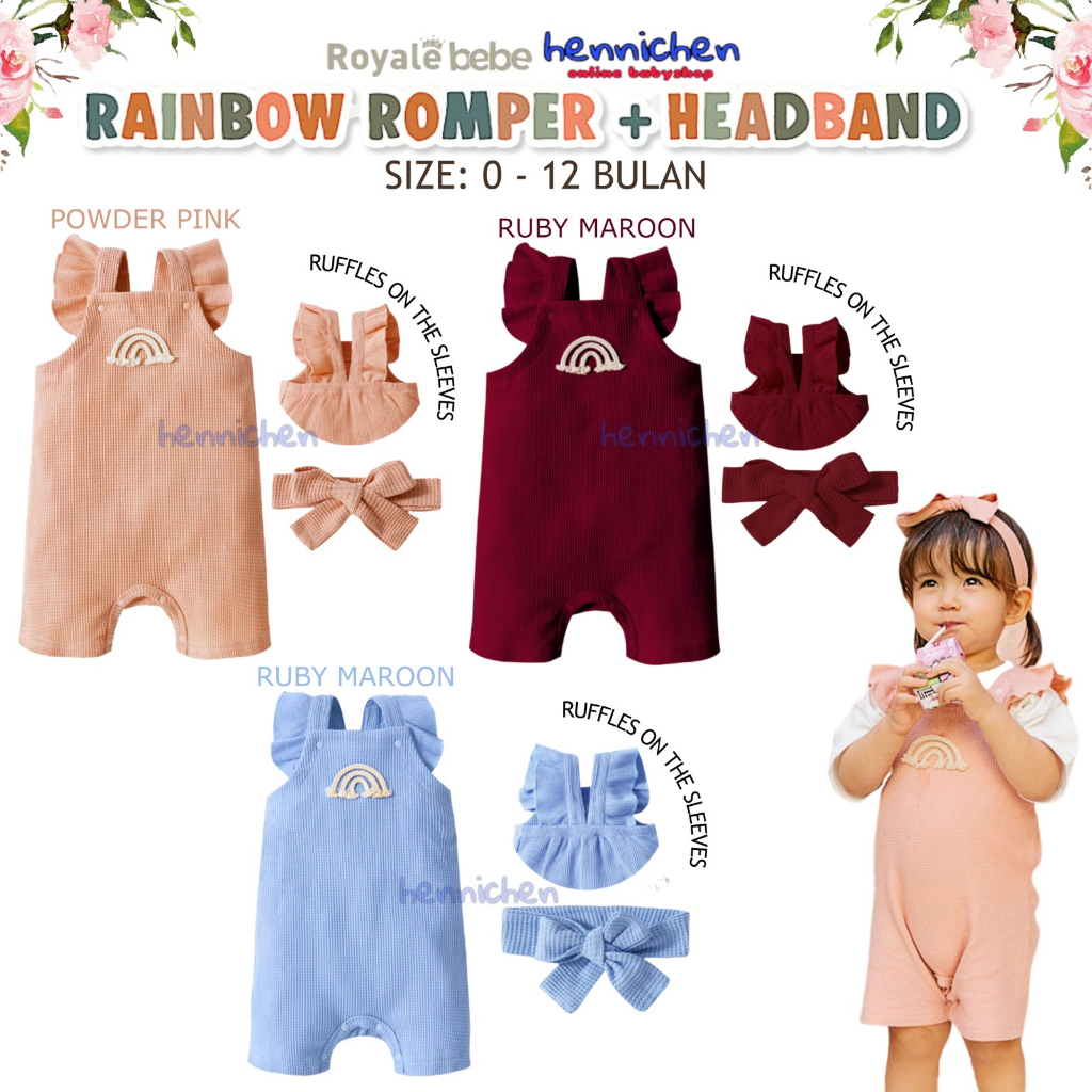 ROYALE BEBE RAINBOW ROMPER FREE HEADBAND BAJU ROMPER BAYI ANAK  0-12 BULAN