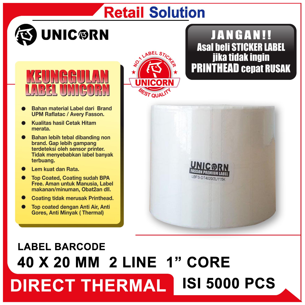 Stiker Label Barcode Thermal 40x20mm / 40x20 mm / 40 x 20 mm / 4x2CM