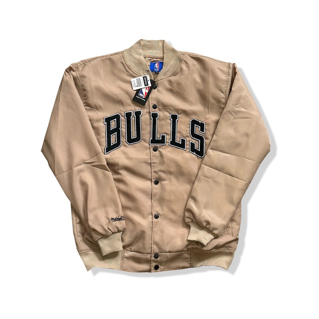 Jaket Varsity Pria Wanita Chicago Bulls Khaki Basketball Team Bordir Premium