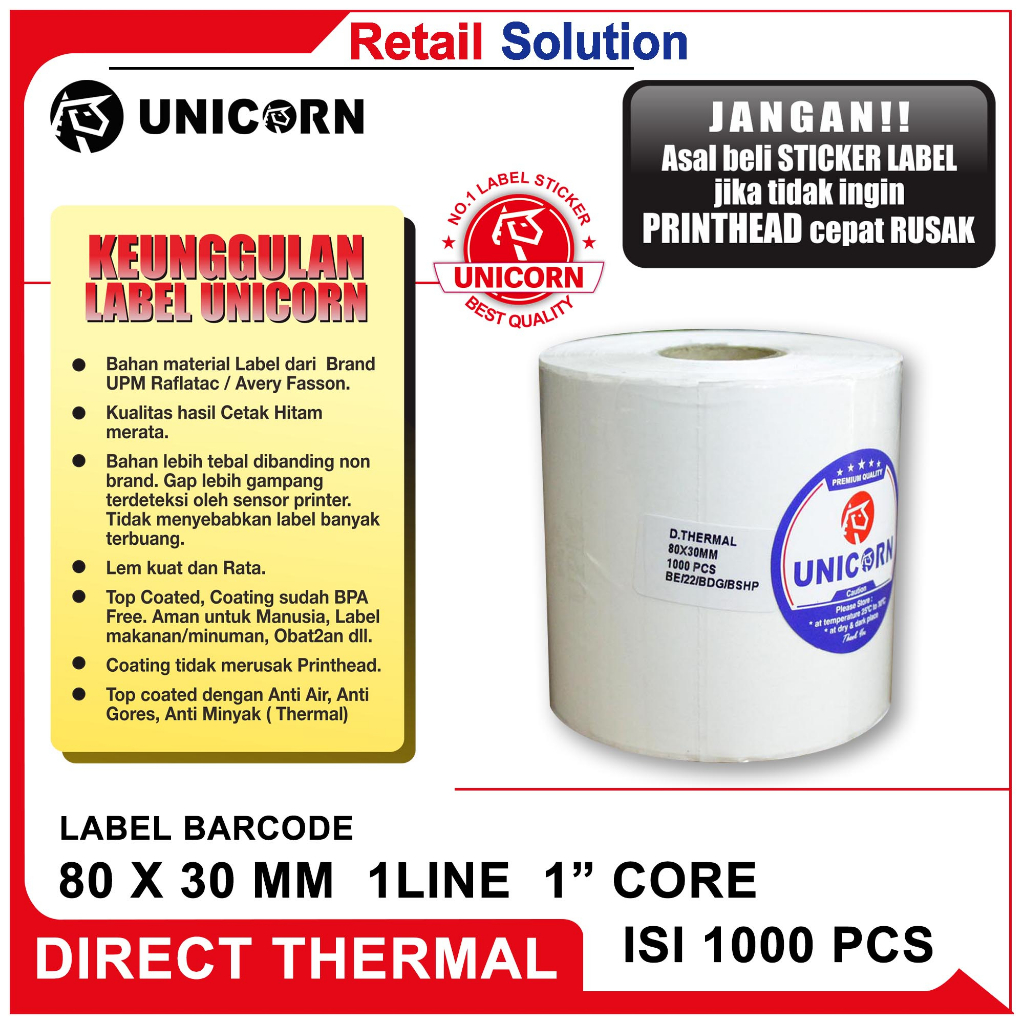 Stiker Label Thermal Barcode 80x30 mm / 80x30mm / 80 x 30 mm / 8x3 cm