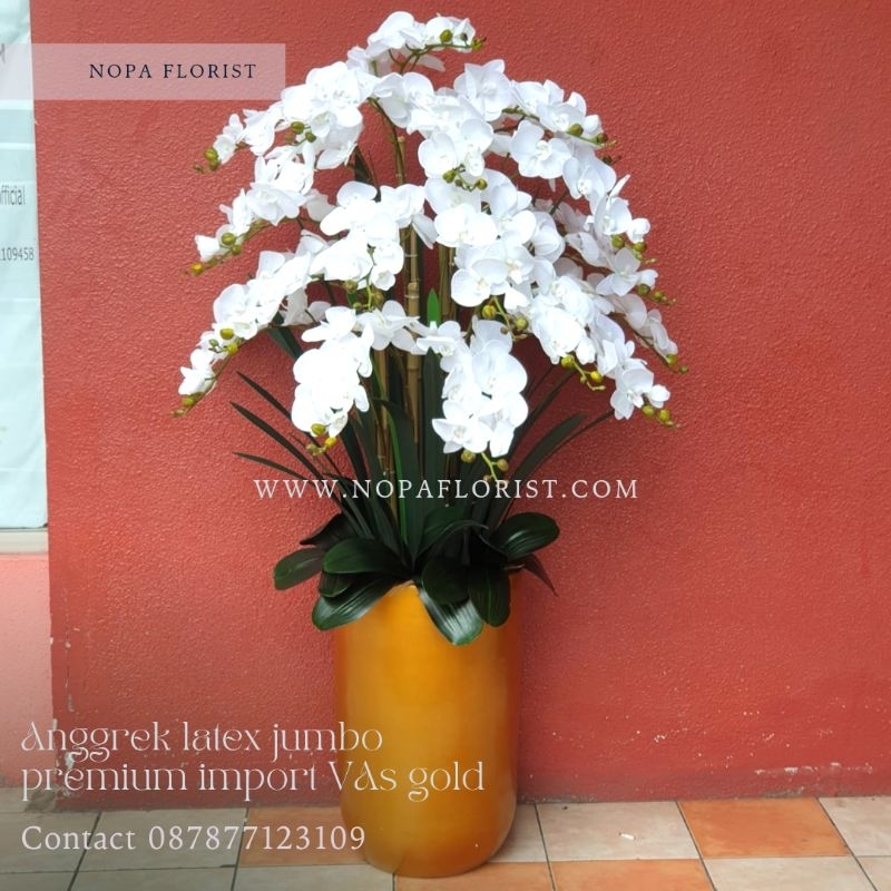 rangkaian anggrek jumbo latex vas gold T.165/ Anggrek latex premium  import