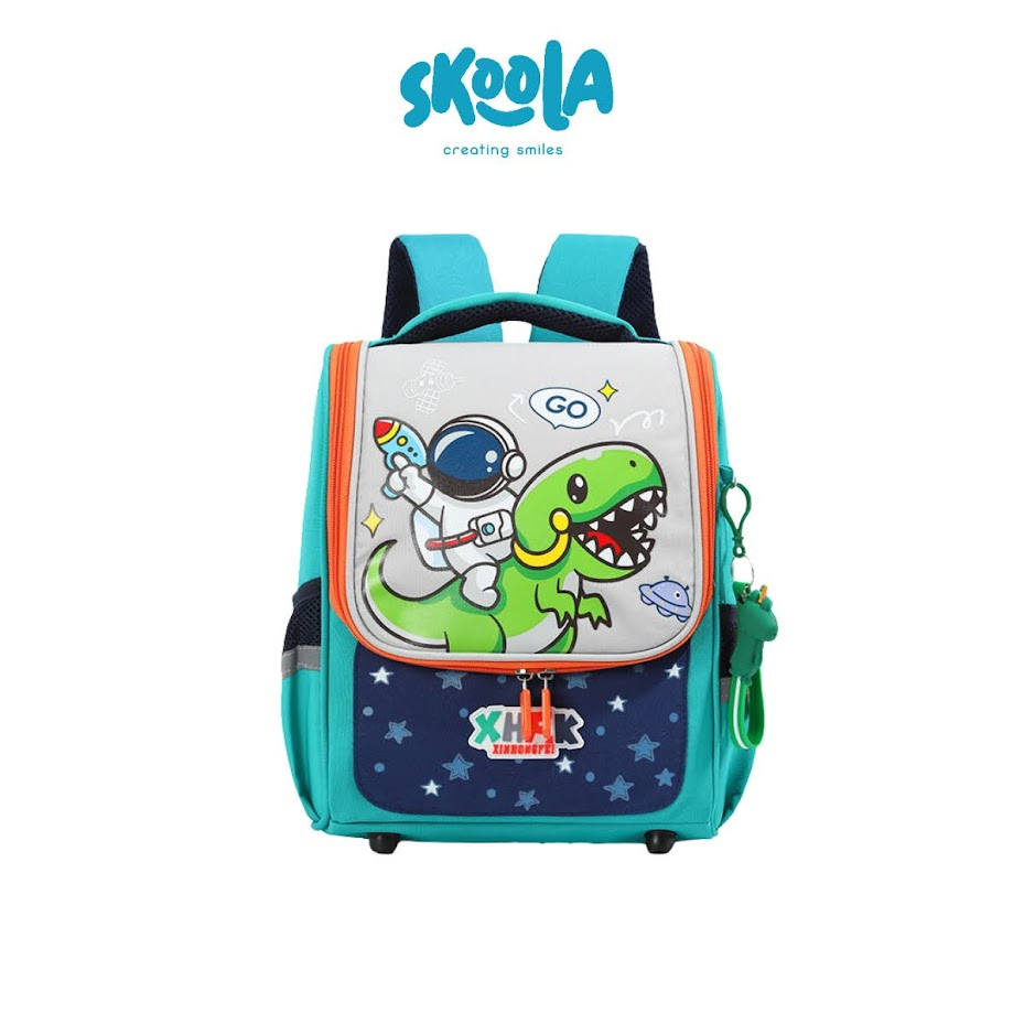 Skoola Tas Sekolah Anak Laki - Laki TK SD Ransel Dinosaurus Free Keychain - Roji