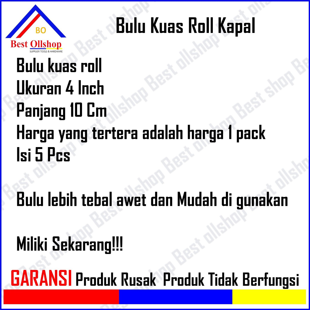 Termurah! Isi Kuas Cat Roll Kecil Bulu Refill Kuas Roll Kapal 4&quot; Inch Panjang 10 Cm Harga 1 Pack