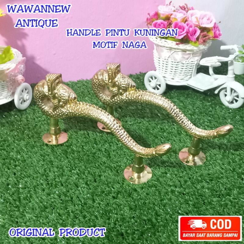 Handle Pintu / Gagang Lemari Pintu Rumah Pagar Kuningan Antik Motig Naga 19cm