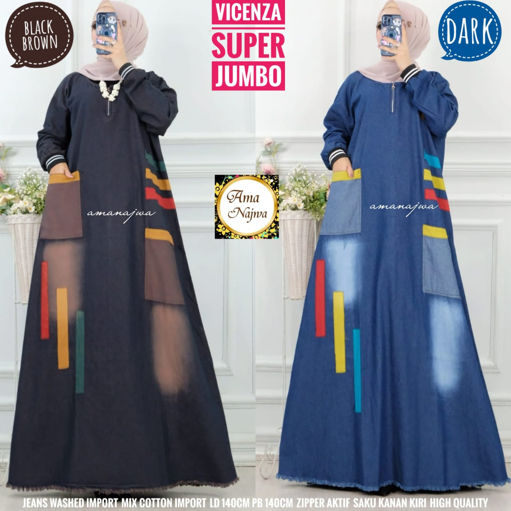 DRESS JEANS JUMBO / 19.6 / VICENZA CLUB AQUA PAOLA / LD 140 CM / PB 140 CM / MAXY SUPER JUMBO FIT XXL-XXXL / AMANAJWA