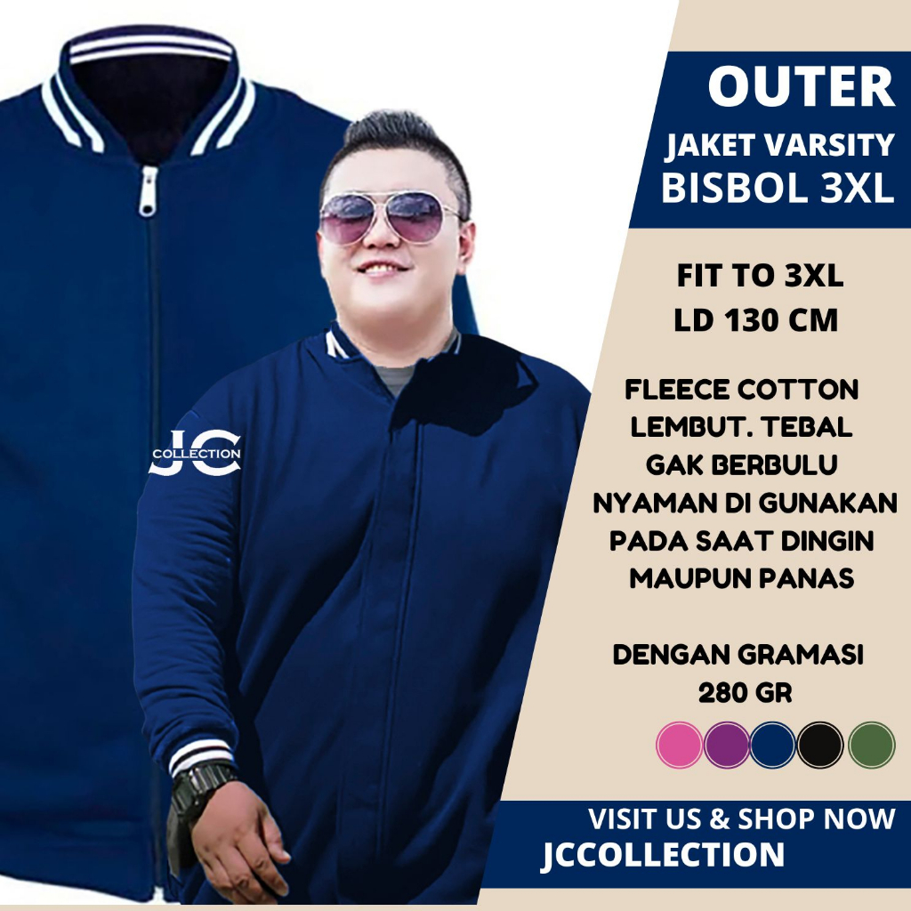 Sweater Jaket Varsity Bisbol Wanita Pria Unisex Jumbo Big Size 3XL JCCollections