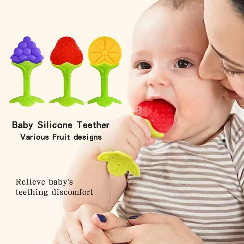 Teether Bahan Silikon Baby Fruit Teether Gigitan Bentuk Buah Bahan Slicone BPA