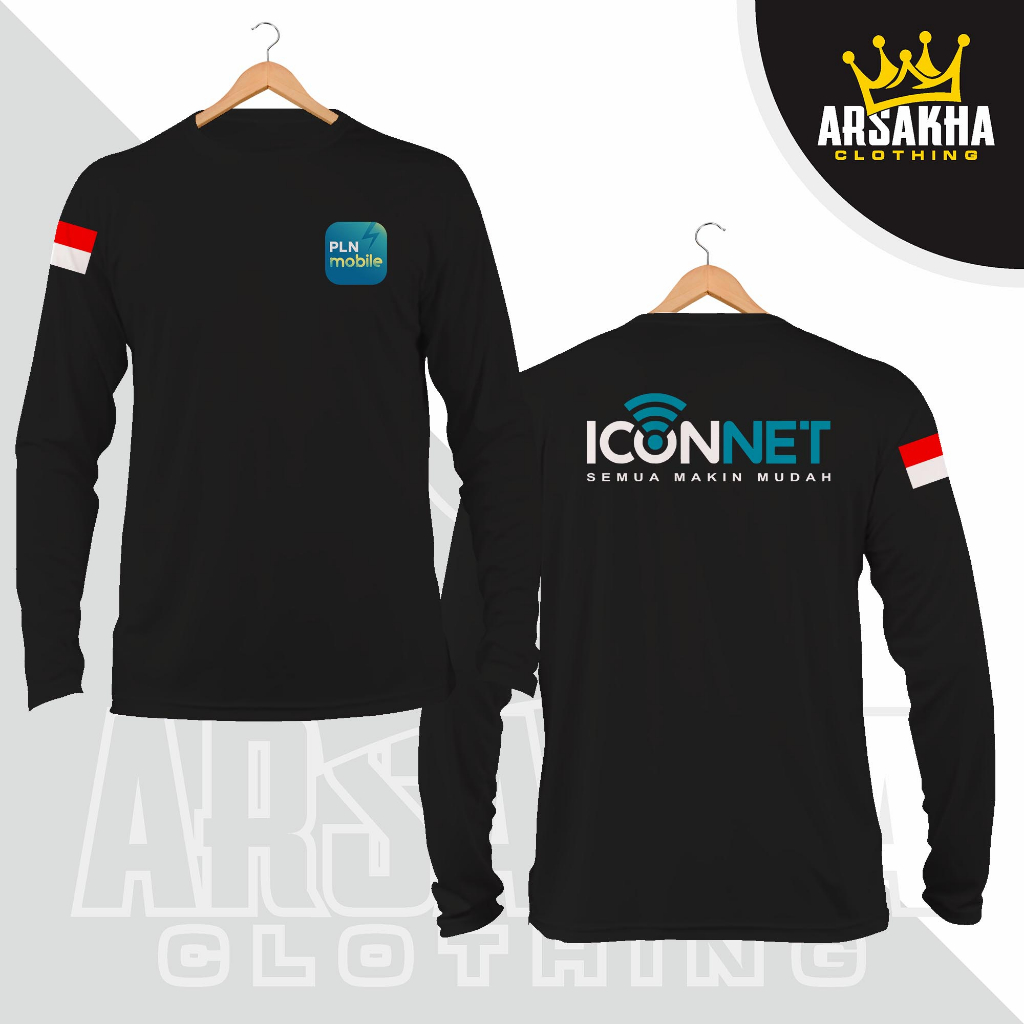 Kaos Lengan Panjang Iconnet PLN dan PLN Mobile Peduli Internet Indonesia v2  Baju Distro Katun Combe