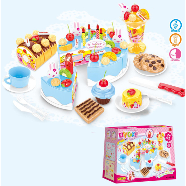 Mainan Anak Birthday Cake 40pcs 75pcs 83pcs Kue Ulang Tahun Kado Ultha Lampu DIY Fruit Cake Potong Kue