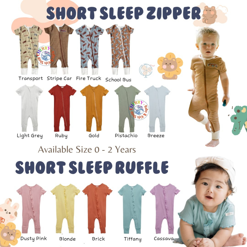 BohoPanna Short Sleep Ruffle / Short Zipper Sleepsuit Jumper Bayi Perempuan / Unisex / Laki / Girl Boy CBKS SO