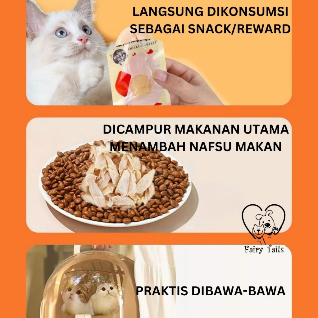 Dada Ayam dan Ikan Seafood Rumput Laut Siap Makan 40g - Steam Cooked Ready To Eat Chicken Breast Tuna Scallop Seaweed / Pet Treat / Snack Cemilan Untuk Anabul Anjing dan Kucing