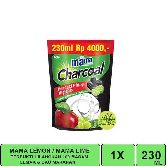 VS. MAMA CHARCOAL 230 ML SABUN PENCUCI PIRING, GELAS, BUAH DAN SAYUR