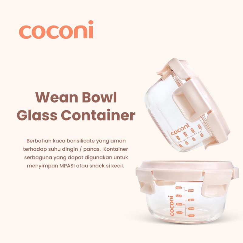 Coconi Wean Bowl Glass Container 240ML 2Pcs / Baby Food Glass Container/Wadah MPASI Kaca / Baby Food Container / Kontainer Kaca MPASI