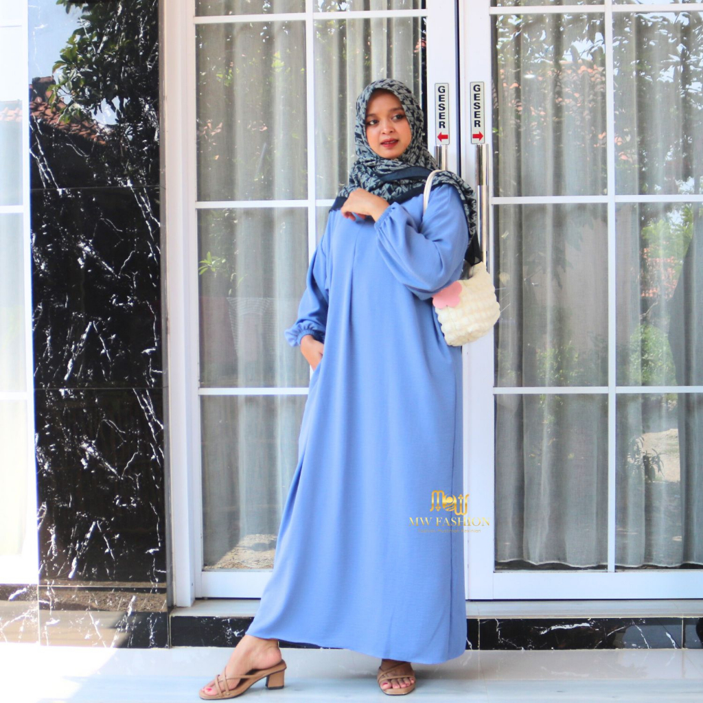 GROSIR HIJABKU Aluna Dress Crinkle /Daster Gamis Crinkle Airflow Jumbo Lengan Panjang /Kaftan Crinkl