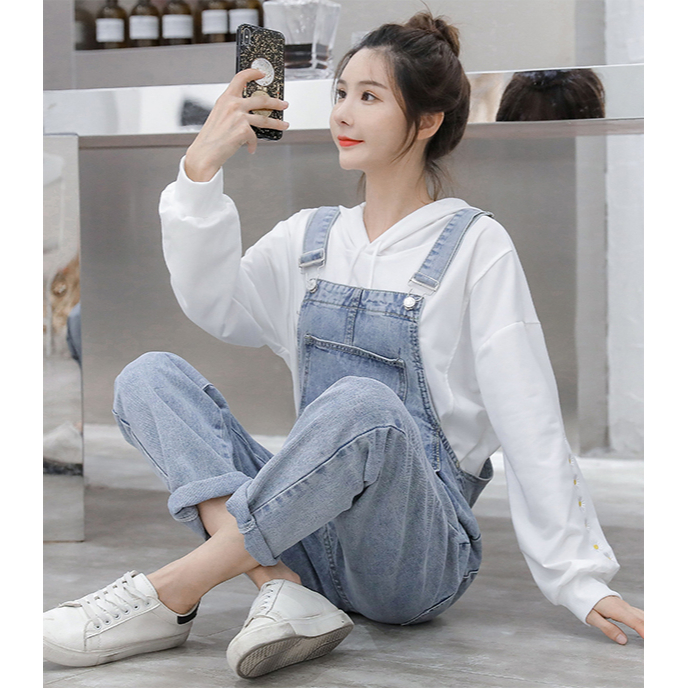 Jeans Jumpsuit Wanita Santai Biru muda / Overall Denim Wanita Import