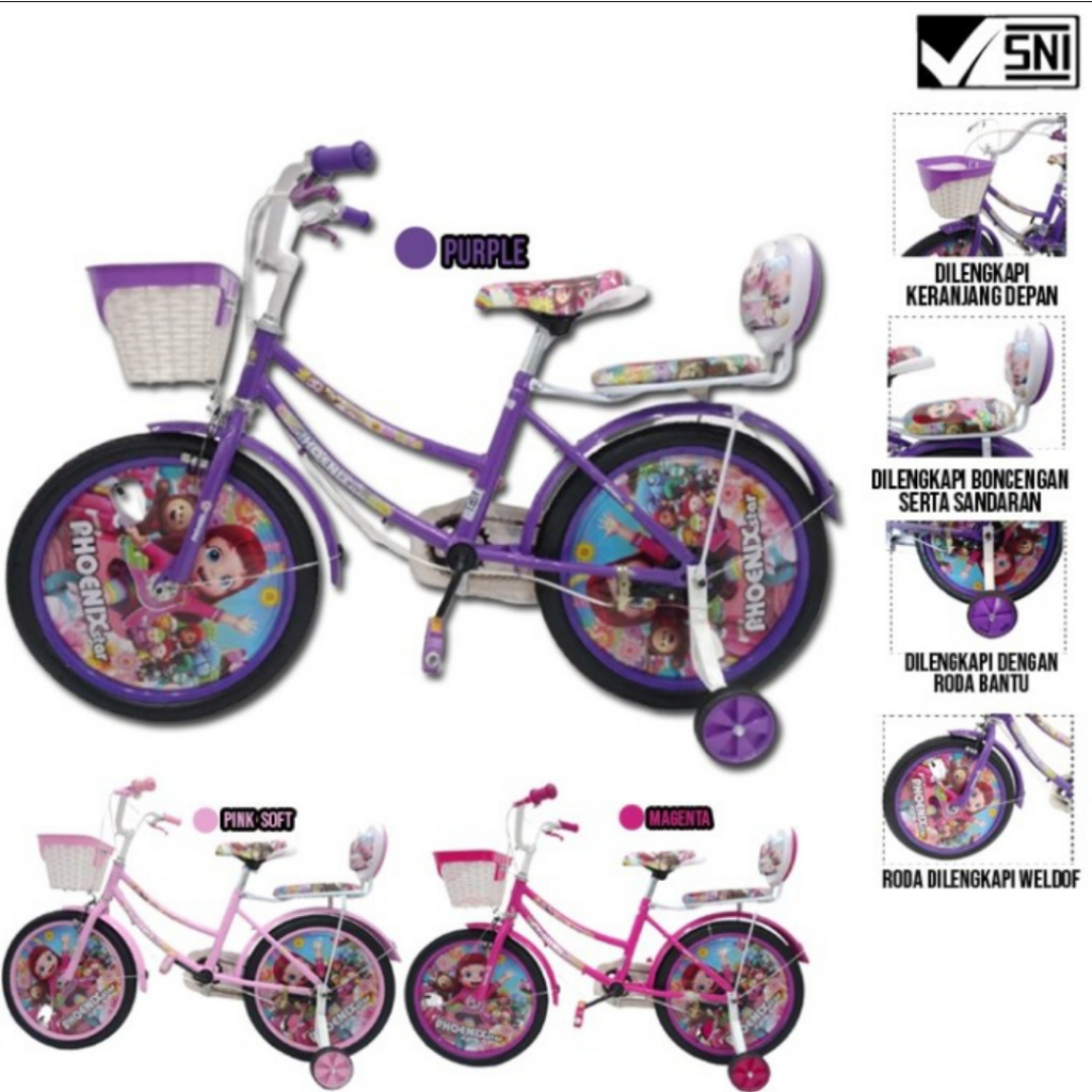 SEPEDA MINI ANAK PEREMPUAN 12 16 18 INCH KERANJANG PHOENIX STAR SEPEDA ANAK MURAH BAN BISA DIPOMPA K
