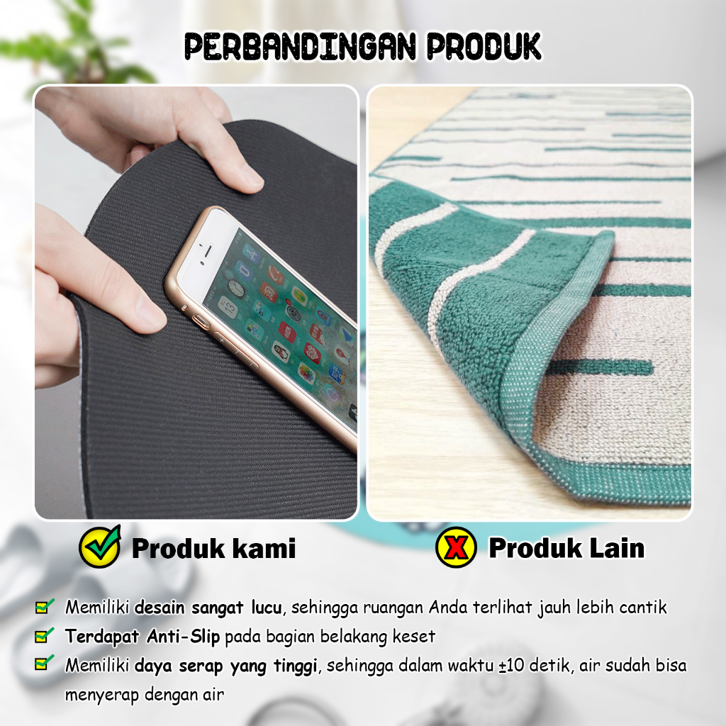 Keset Diatomite Soft Ukuran 40cm x 60cm Keset Anti Slip Keset Dapur &amp; Kamar Mandi Super Serap Terlaris - D2A7