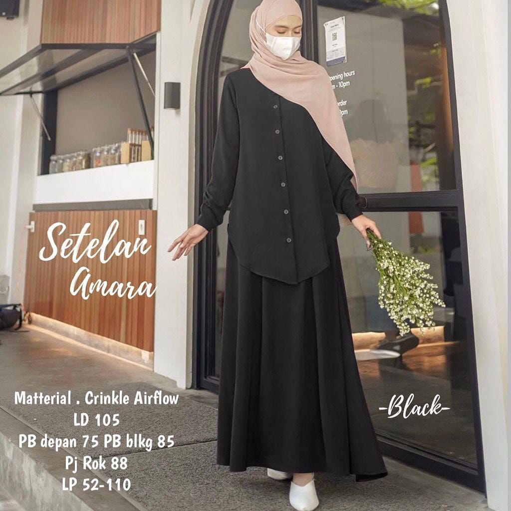 Amara Setelan Rok One Set Crinkle Stelan Wanita Kekinian Baju Wanita Lengan Panjang Setelan Wanita Jumbo