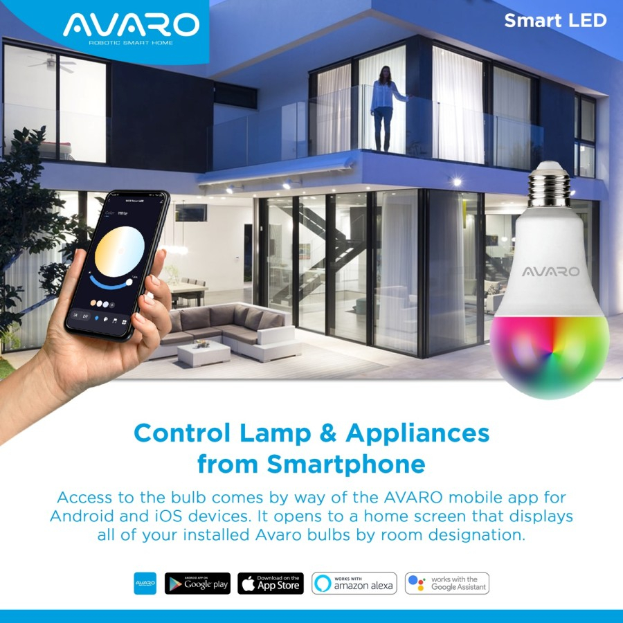 EXCLUSIVE AVARO Lampu Smart LED 10W Bluetooth Smart Bulb RGB+WW