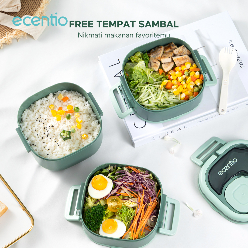 ecentio &amp; FOODI Kotak makan set 2/3 susun kotak makan anti tumpah 1320/1840 ml tempat bekal makan lunch box set free BPA