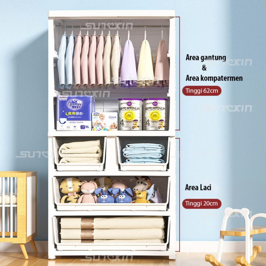SUNXIN Lemari Plastik Pakaian 65CM S91 / Lemari Pakaian Anak / Plastic Storage Cabinet Lemari / Laci