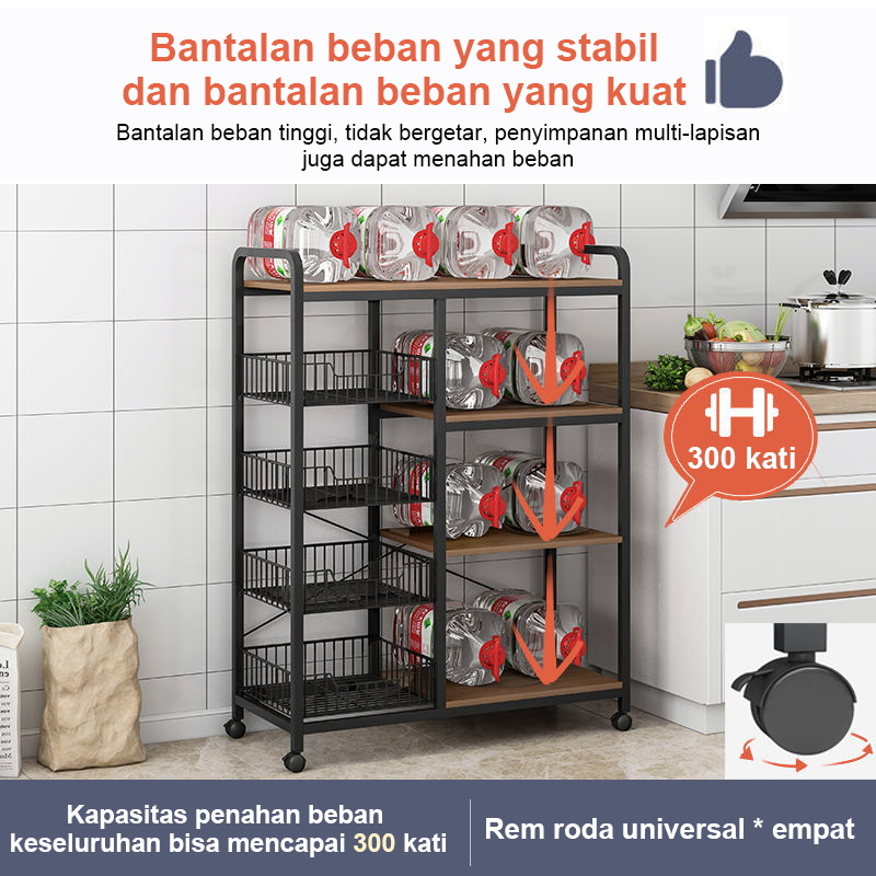 Weyon Sakura Rak Dapur Susun Minimalis / Rak Oven Microwave/ Kitchen Rack/ Rak Bumbu/Rak Kabinet Dapur /Rak Penyimpanan Serbaguna Dengan 4 Roda