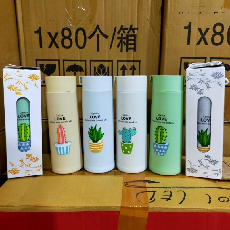 Merajut_Berkah Souvenir Botol Minum Kaktus + Box, Tumbler Kaktus Botol Kaca Kaktus Aesthetic Botol