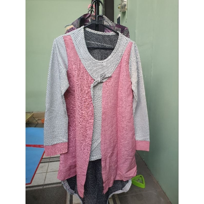 [PRELOVED] TUNIK PINK BABY GREY KATUN STRETCH DRESS CASUAL WANITA
